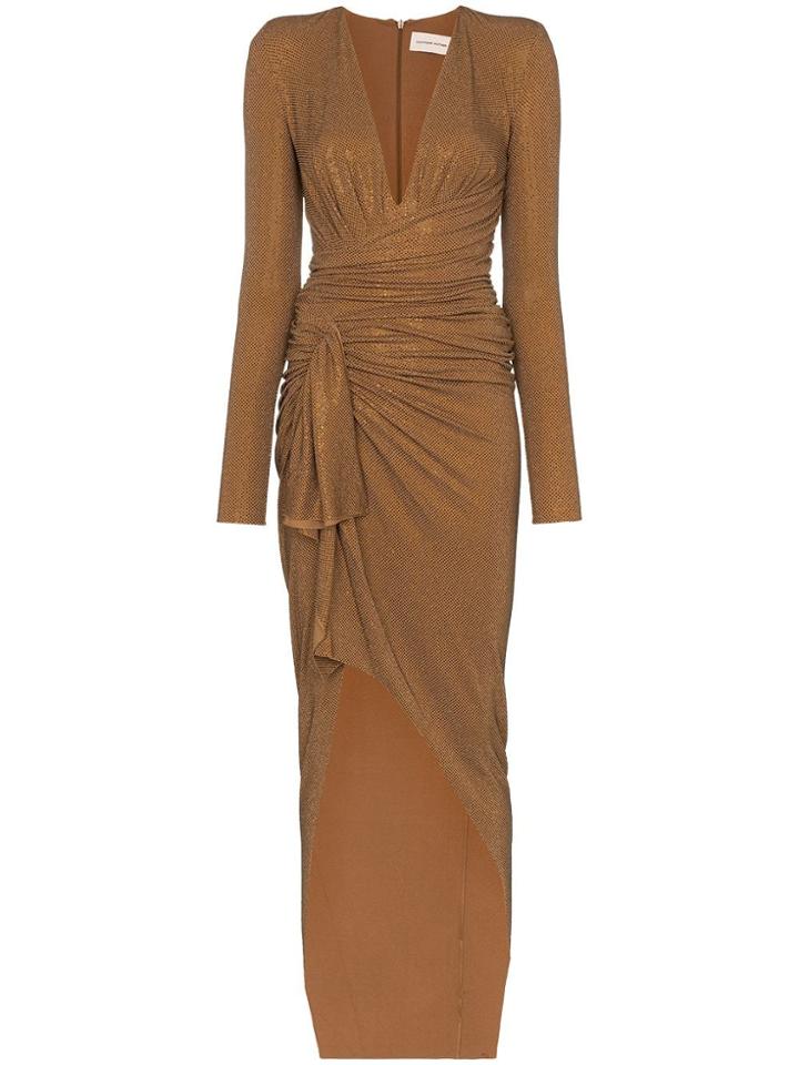 Alexandre Vauthier V-neck Crystal Embellished Gown - Brown