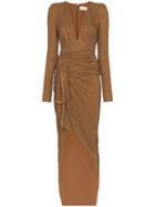 Alexandre Vauthier V-neck Crystal Embellished Gown - Brown