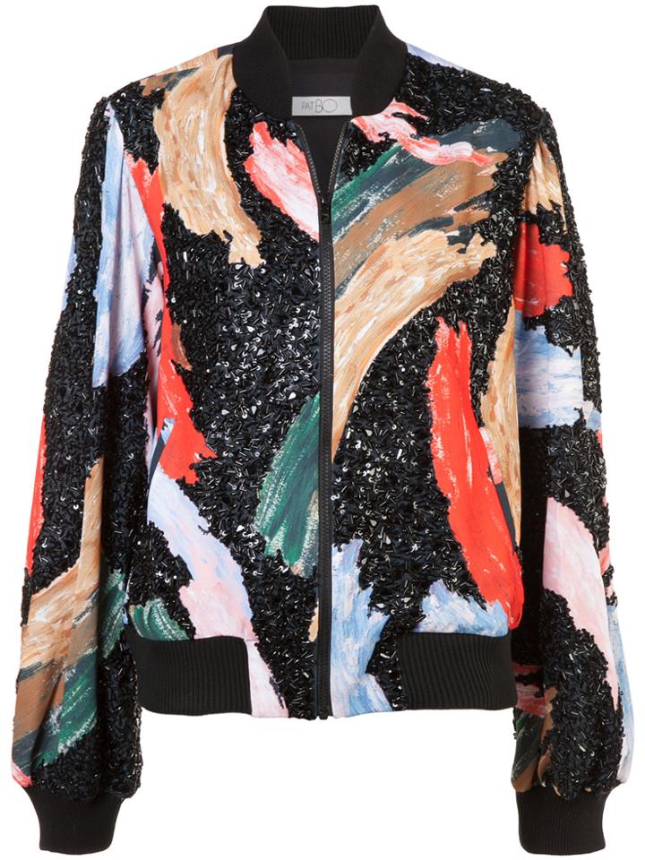 Patbo Hand-beaded Brushstroke Bomber Jacket - Black