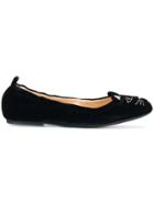 Charlotte Olympia Kitten Embroided Ballerina Shoes - Black