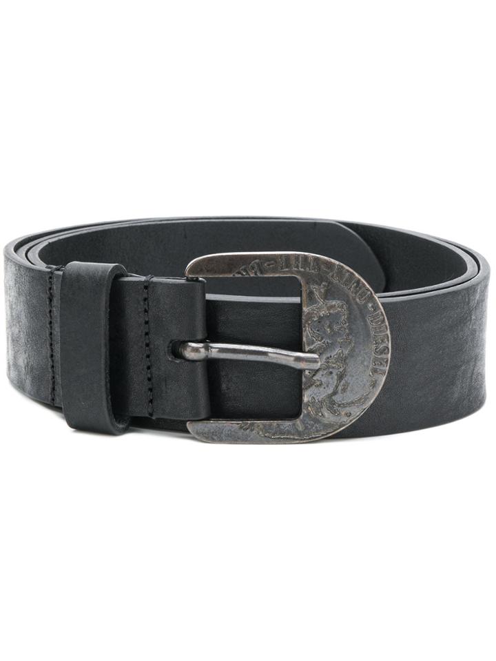 Diesel Engraved Antique Buckle Belt - Black