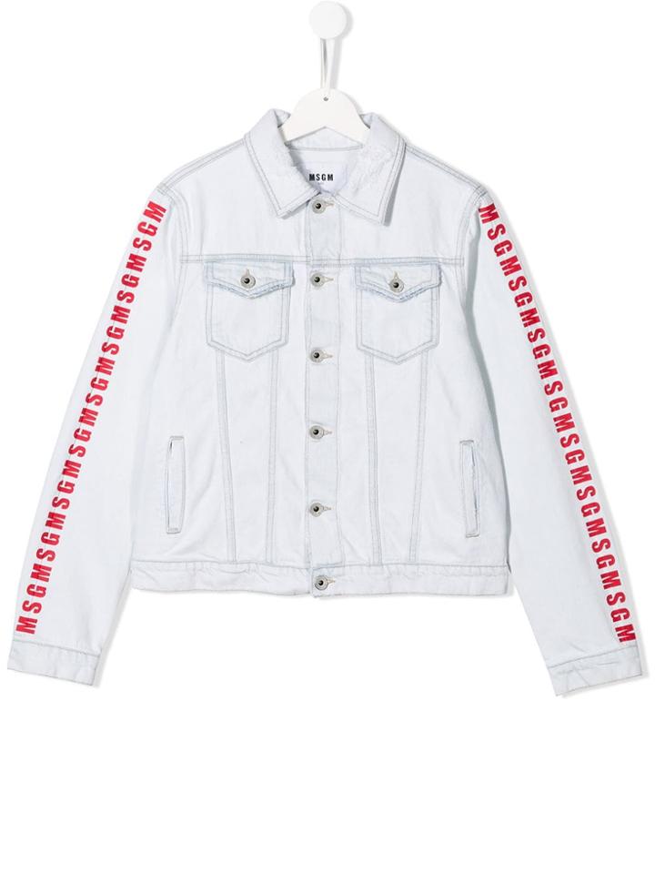 Msgm Kids Logo Sleeve Denim Jacket - Blue