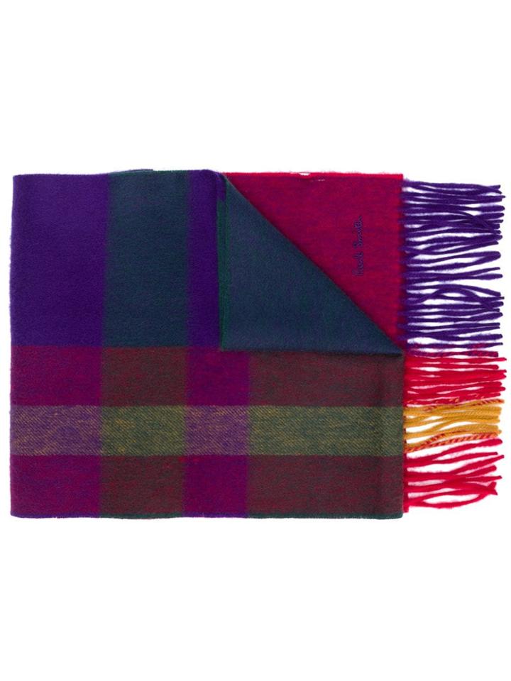 Paul Smith Check Print Scarf - Blue