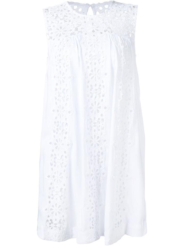 Sea Lace Detail Ruffled Neck Shift Dress