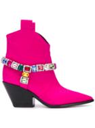 Casadei Daytime Crystal Strap Cowbow Boots - Pink & Purple