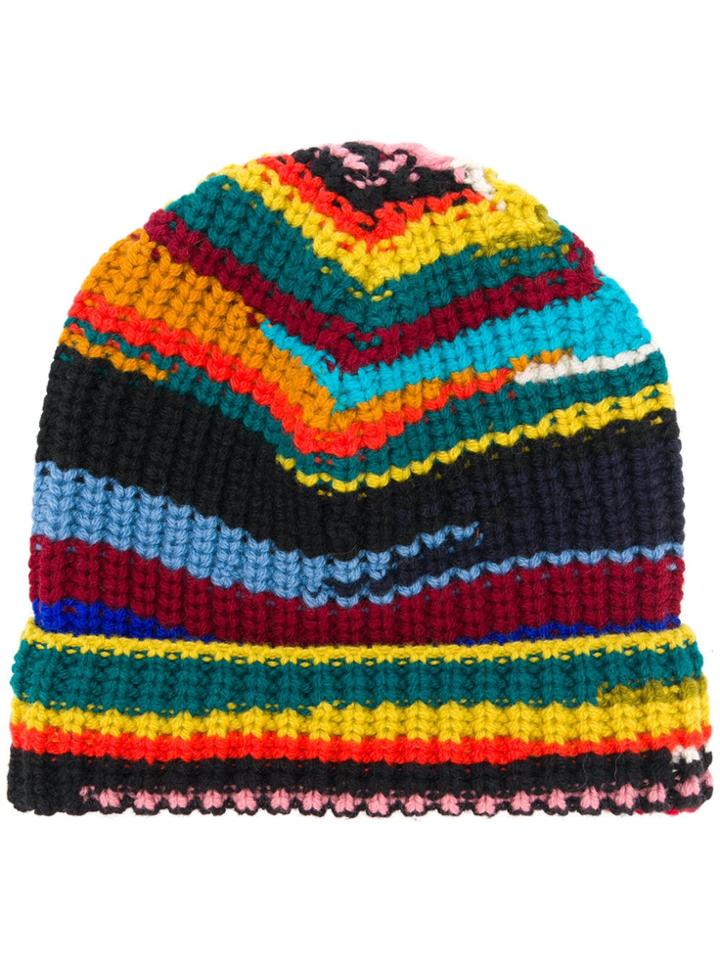 Missoni Striped Rib Knit Beanie - Red