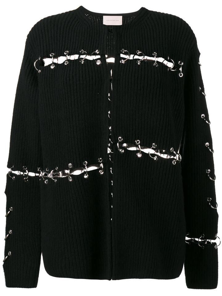 Christopher Kane - Ring Embellished Ribbed Cardigan - Women - Wool/brass - S, Black, Wool/brass