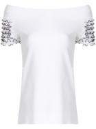 D.exterior Frill Sleeves Off The Shoulder Top - White
