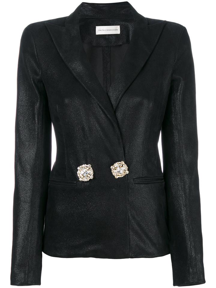 Faith Connexion Embellished Button Blazer - Black
