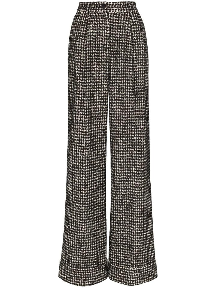 Dolce & Gabbana Houndstooth Wide-leg Trousers - Black