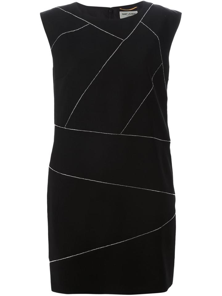 Saint Laurent Crystal Seam Mini Dress, Women's, Size: 40, Black, Silk/wool