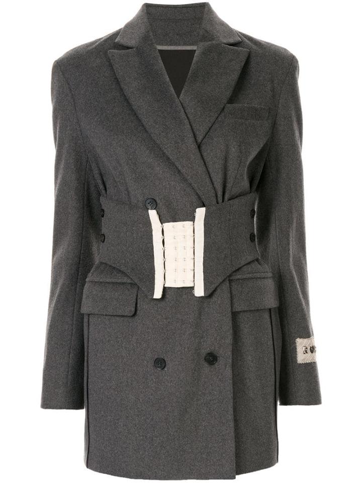 Ruban Belted Waist Blazer - Grey