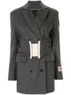Ruban Belted Waist Blazer - Grey