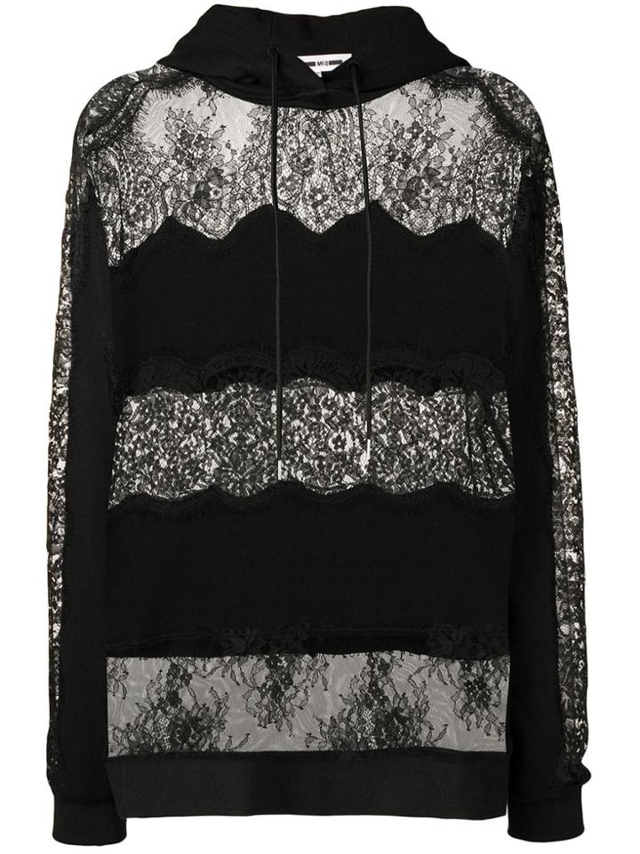 Mcq Alexander Mcqueen Lace Panel Hoodie - Black