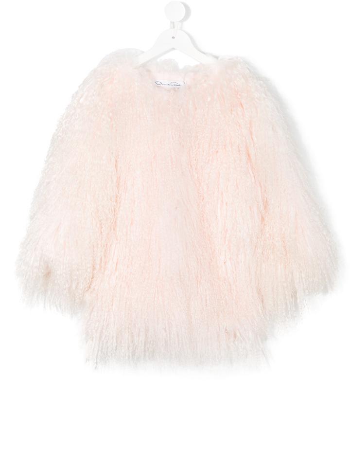 Oscar De La Renta Kids Mongolian Lamb Fur Coat - Pink & Purple