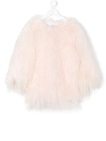 Oscar De La Renta Kids Mongolian Lamb Fur Coat - Pink & Purple