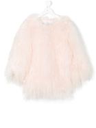 Oscar De La Renta Kids Mongolian Lamb Fur Coat - Pink & Purple