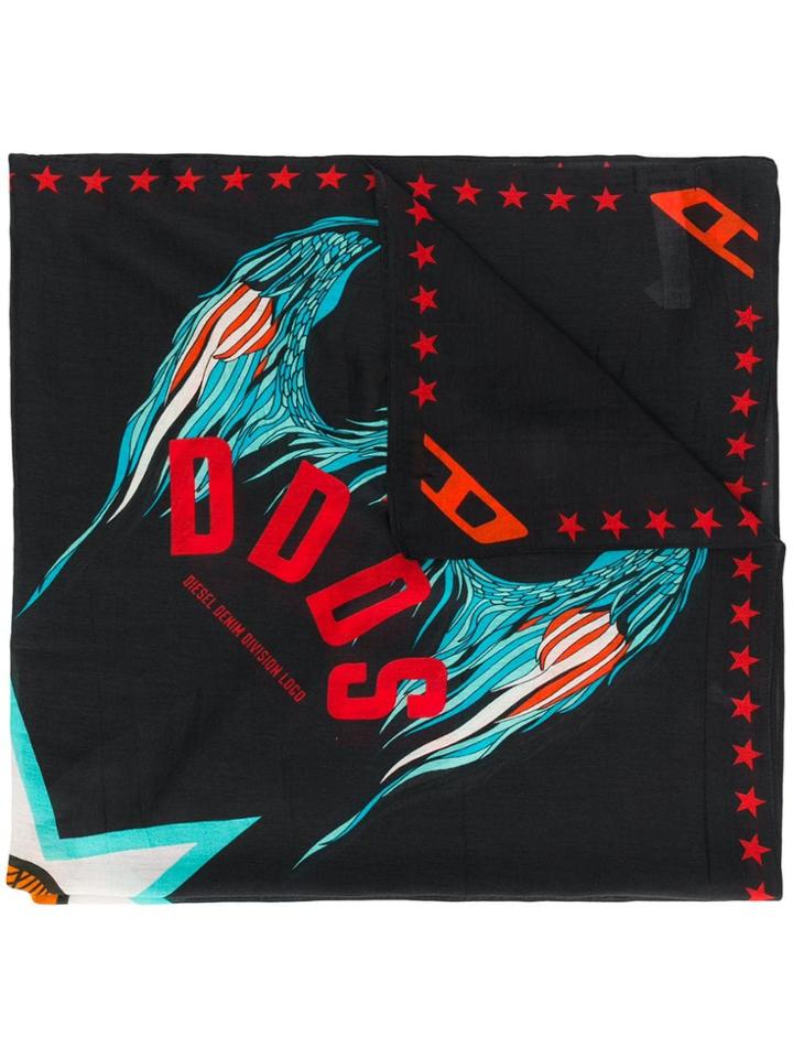 Diesel Graphic Print Scarf - Black