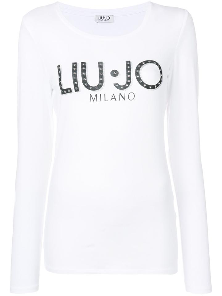 Liu Jo Embellished Logo Long-sleeve Top - White