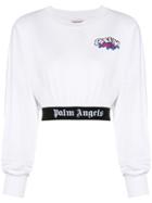 Palm Angels Cropped Sports Trim Sweatshirt - White