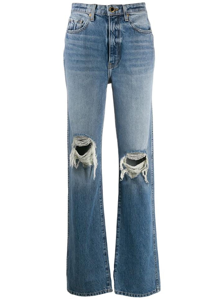 Khaite Ripped High-rise Straight Jeans - Blue