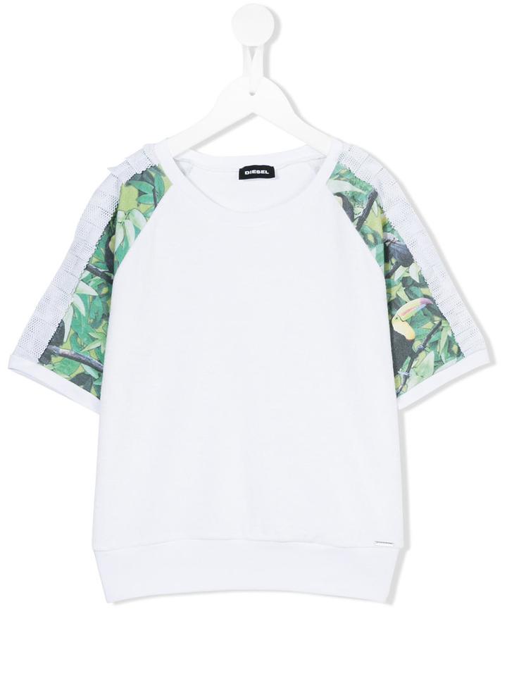 Diesel Kids - Contrast Sleeve Fleece Top - Kids - Cotton - 8 Yrs, White