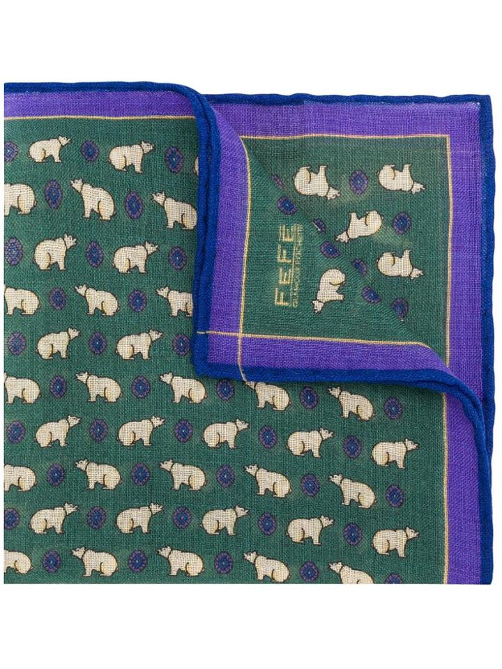 Fefè Bear Print Pocket Square - Green