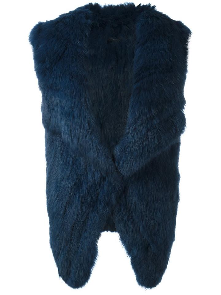 Yves Salomon Sleeveless Open-front Fur Jacket, Women's, Size: 40, Blue, Rabbit Fur