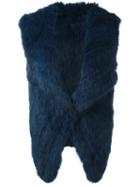 Yves Salomon Sleeveless Open-front Fur Jacket, Women's, Size: 40, Blue, Rabbit Fur