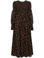 Ganni Beacon Printed Smocked Maxi Dress - Black