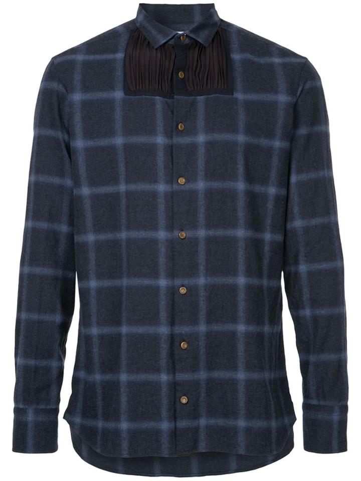 Kolor Pleated Insert Plaid Shirt - Blue