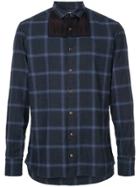 Kolor Pleated Insert Plaid Shirt - Blue