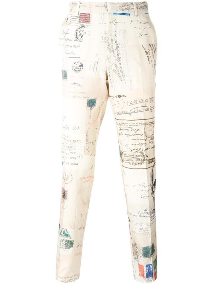 Alexander Mcqueen Letters From India Straight-leg Trousers - Nude &