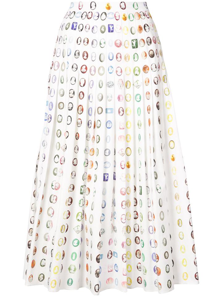 Rosie Assoulin Printed Pleated A-line Midi Skirt - White