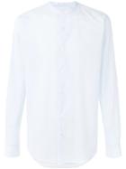 Dries Van Noten Long Sleeve, Collarless, Formal Shirt With Curved Hem, Men's, Size: 52, Blue, Cotton