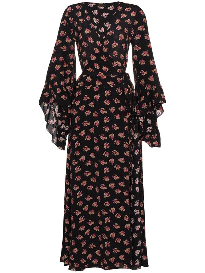 De La Vali Silk Ruffle Wrap Dress - Black