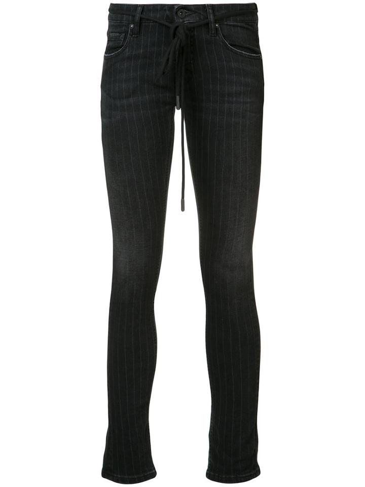 Off-white - Pinstripe Diagonal Skinny Jeans - Women - Cotton/wool/polyacrylic - 29, Black, Cotton/wool/polyacrylic