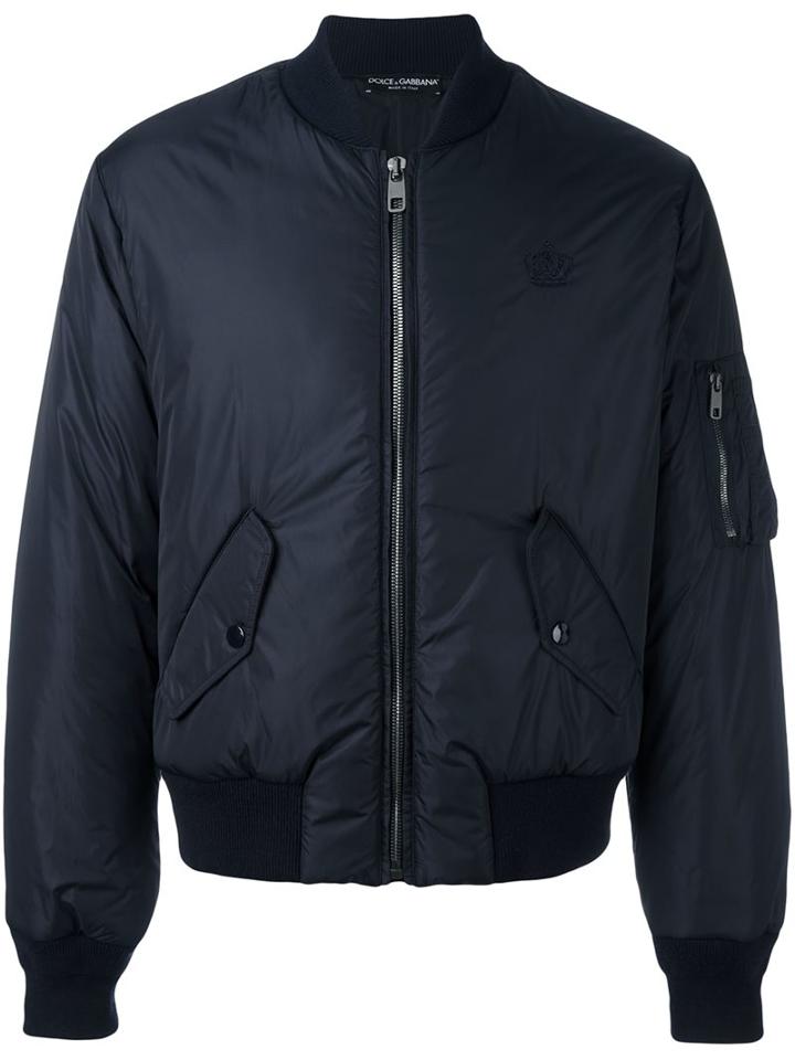 Dolce & Gabbana Padded Bomber Jacket, Men's, Size: 50, Blue, Polyamide