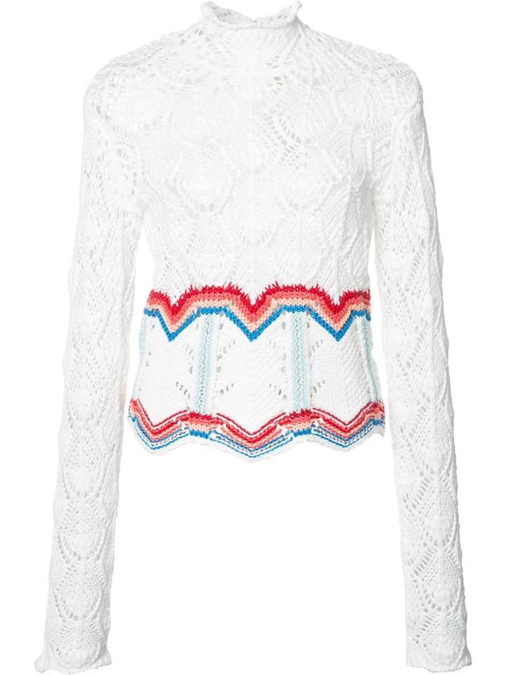 Peter Pilotto Long Sleeve Crochet Top, Women's, Size: Small, White, Cotton/spandex/elastane
