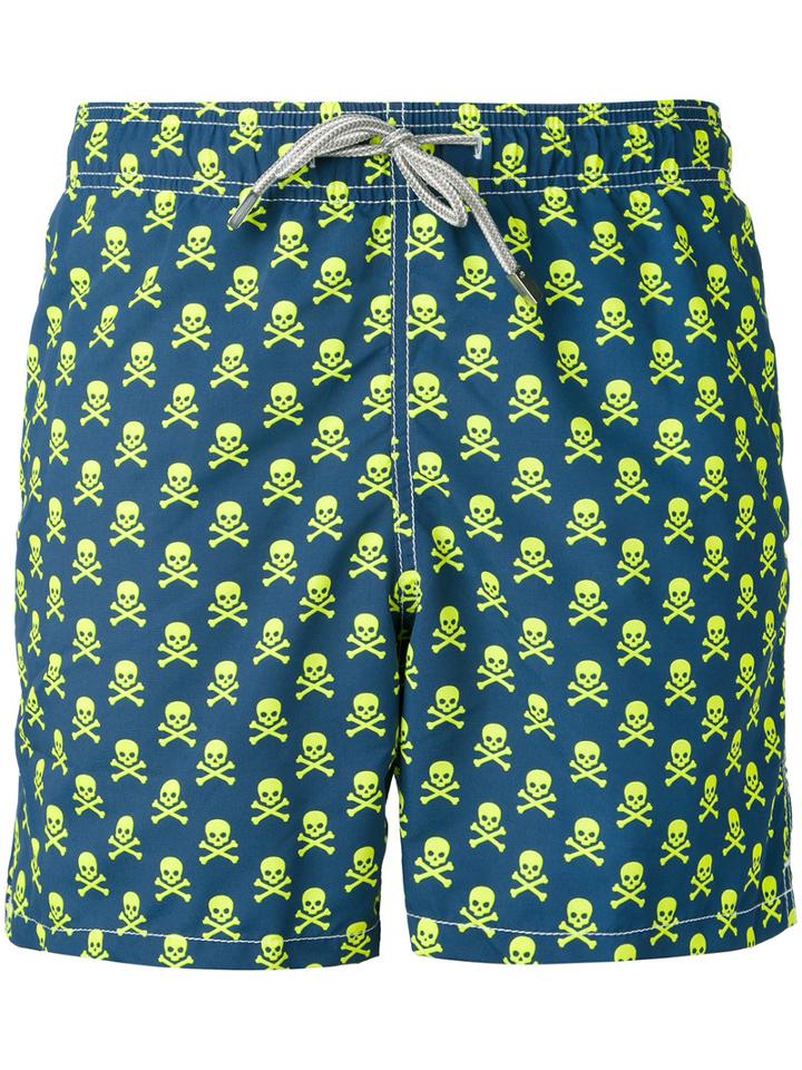 Mc2 Saint Barth - Skull And Crossbones Swim Shorts - Men - Polyamide/polyester/spandex/elastane - L, Blue, Polyamide/polyester/spandex/elastane