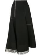 Derek Lam Full Midi Skirt With Fringe Detail - Black