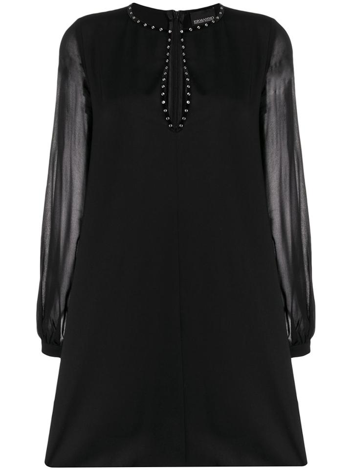 Ermanno Ermanno Chiffon-sleeved Shift Dress - Black