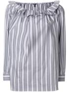 Jil Sander Navy Ruffle Neck Artist Blouse - Blue