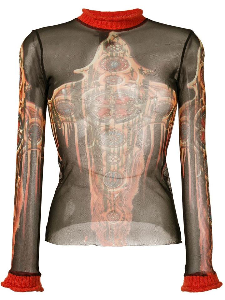 Jean Paul Gaultier Vintage Knitted Collar Sheer Top - Black