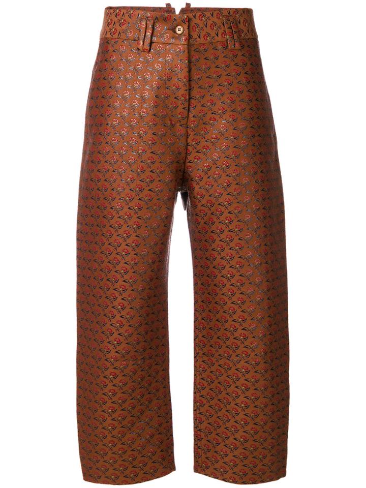 Brag-wette Floral Pattern Cropped Trousers - Yellow & Orange