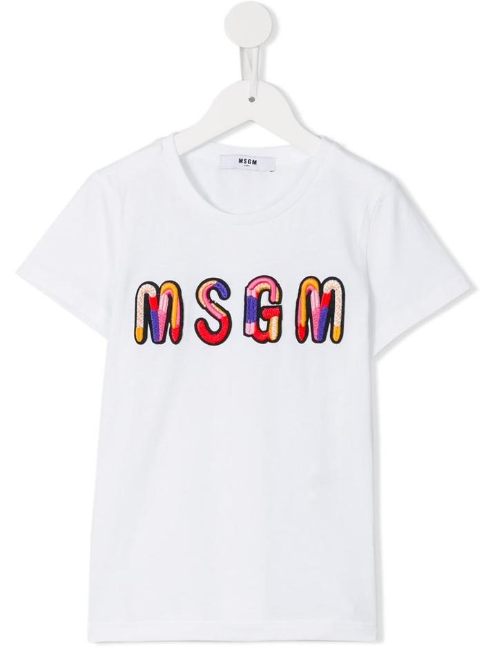 Msgm Kids Logo Appliqué T-shirt, Girl's, Size: 12 Yrs, White