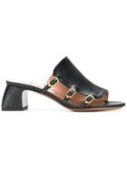 L'autre Chose Side Buckle Mules - Black