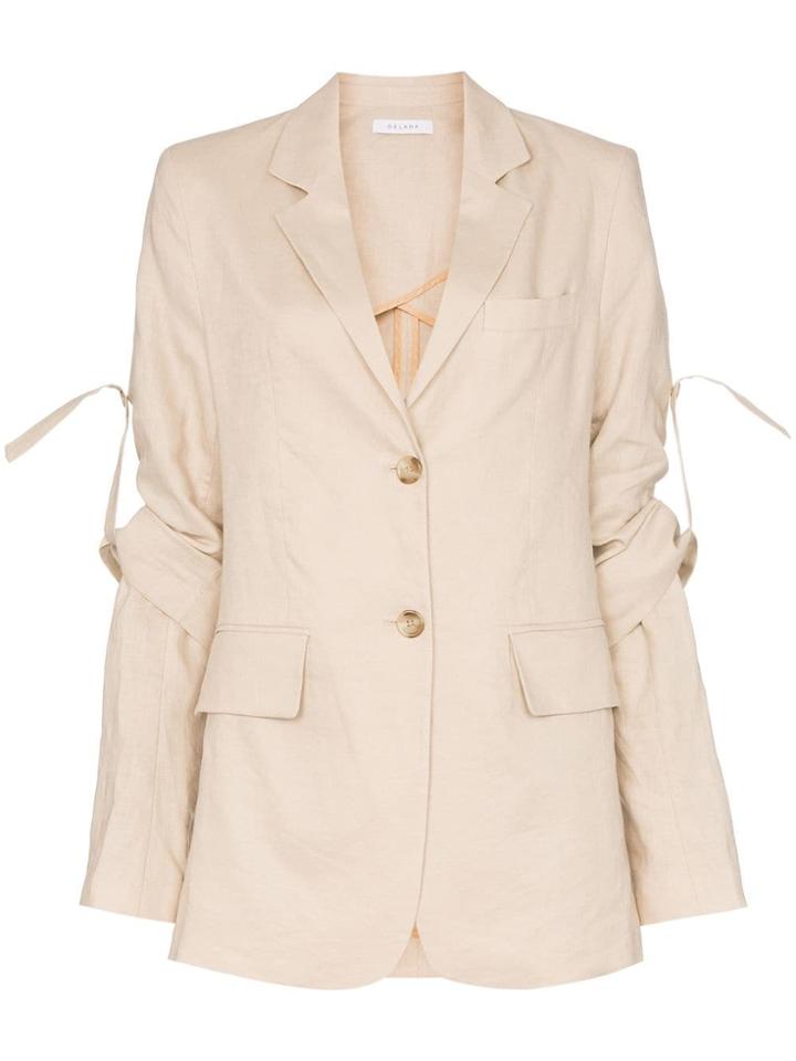 Delada Rolled Sleeves Linen And Cotton Blend Blazer - Neutrals