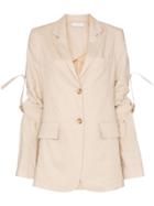 Delada Rolled Sleeves Linen And Cotton Blend Blazer - Neutrals