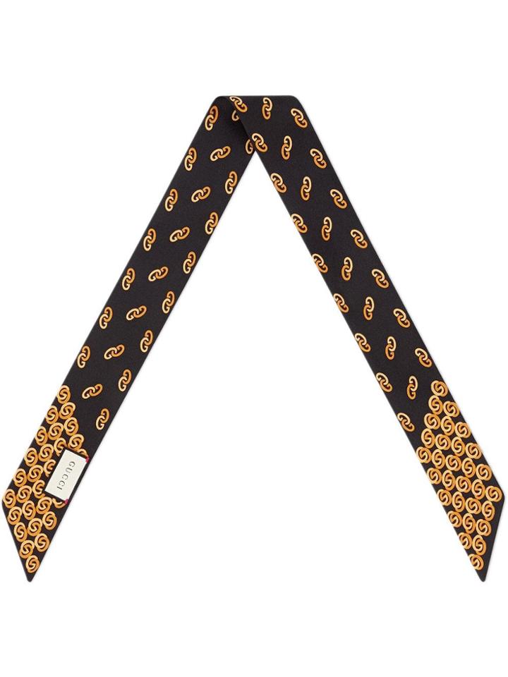 Gucci Silk Neck Bow With Interlocking G Print - Black